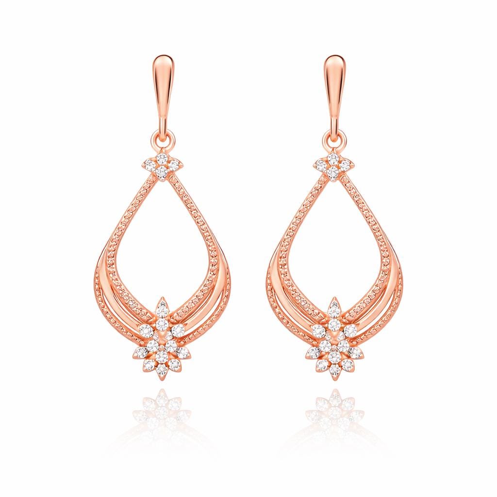 Rose Gold Teardrop Earrings, Sterling Silver CZ Dangle, Elegant Wedding Jewelry