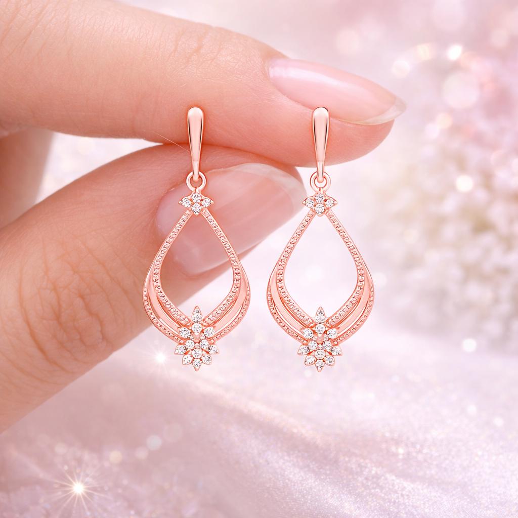 Rose Gold Teardrop Earrings, Sterling Silver CZ Dangle, Elegant Wedding Jewelry